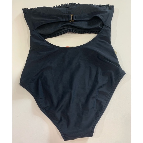 Gianni Bini Solid Smocked Bandeau Cutout Detail One Piece Swimsuit - Picture 4 of 7